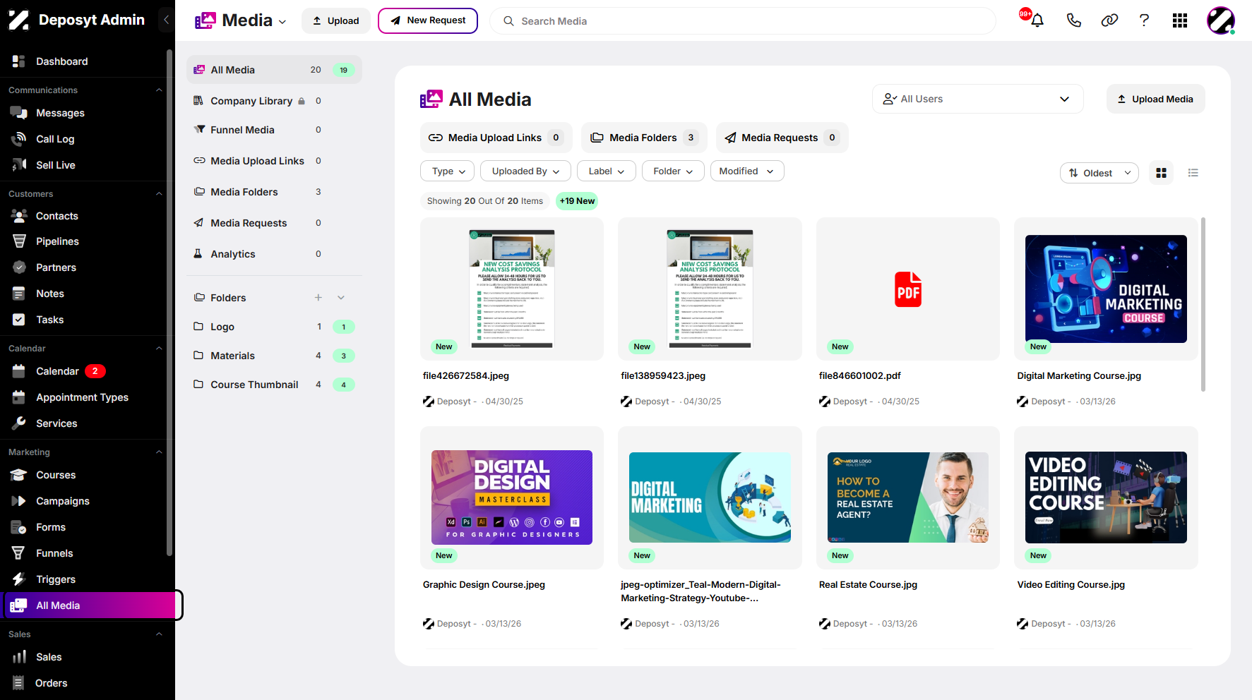 Step 1: On your Dashboard, navigate to the All Media tab under the Marketing section.