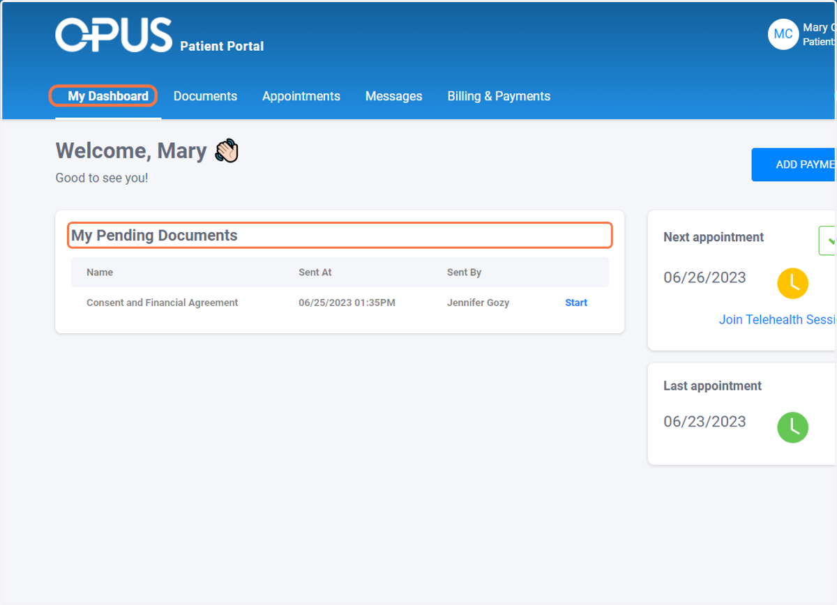 Go to the "Home Screen" or "My Dashboard" and look under "My Pending Documents"