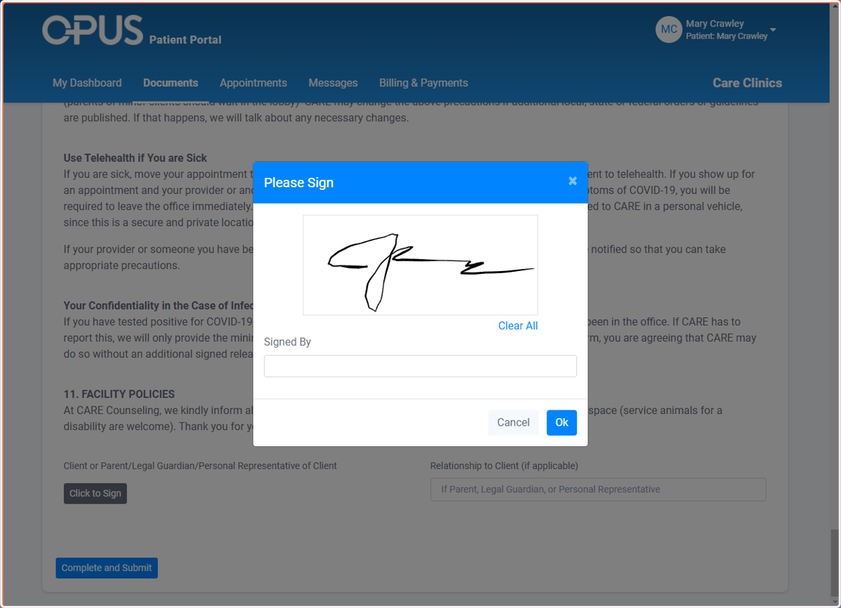 Complete your signature