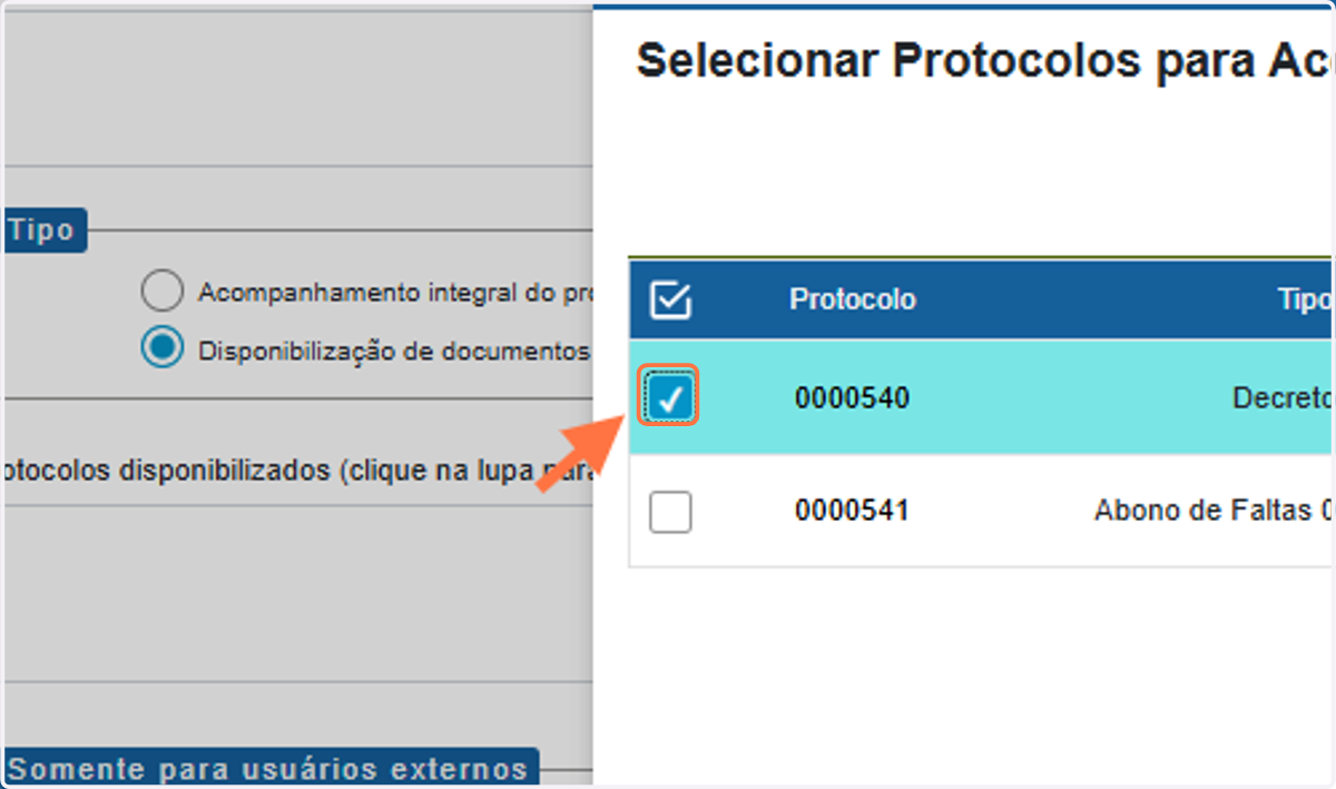 Selecione o documento