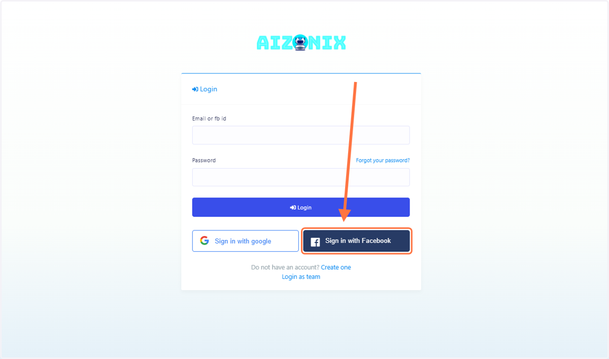 Click on Sign in with Facebook