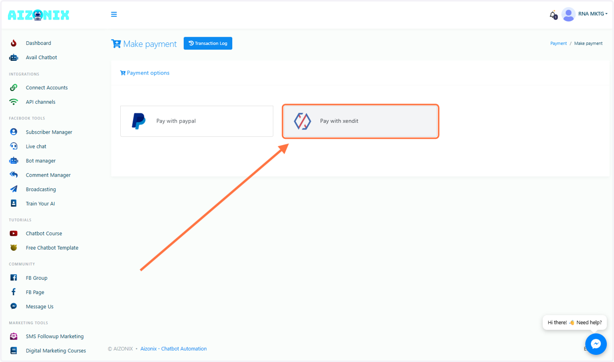 Click on Pay with xendit