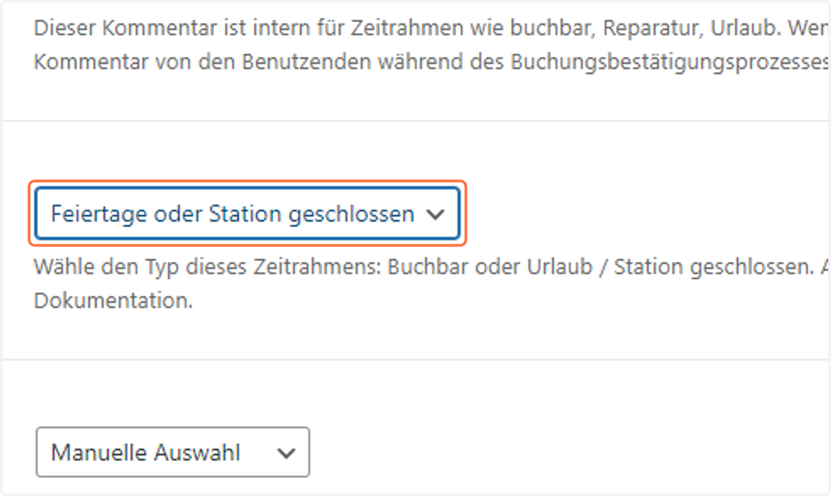 Select Feiertage oder Station geschlossen from Typ