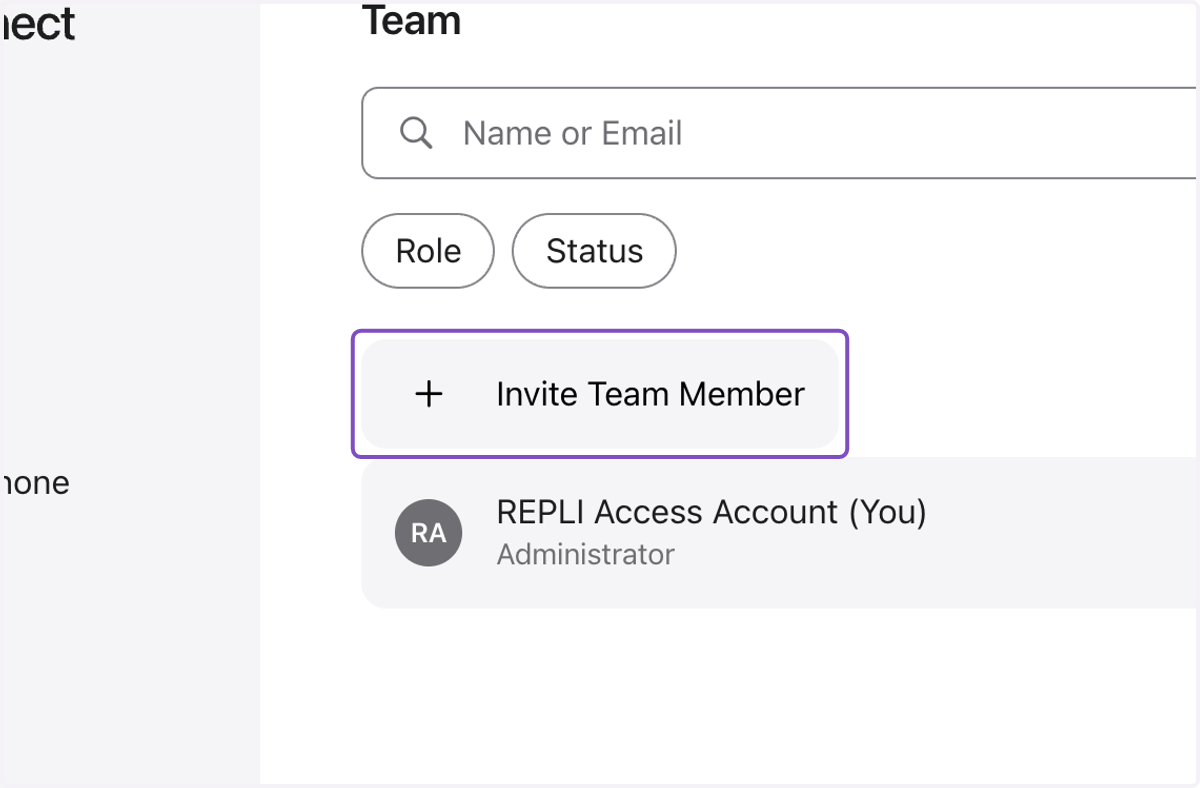 Click on Invite Team Member