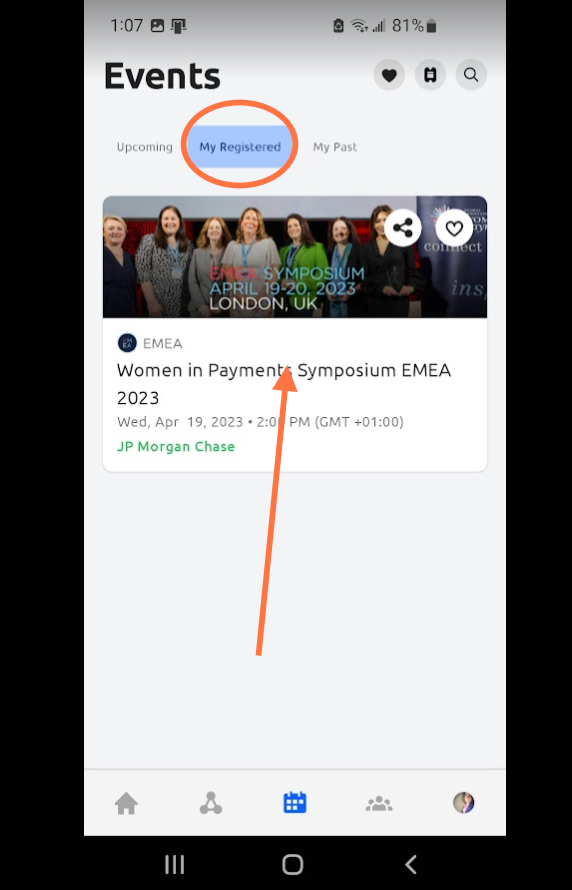 To explore tools for a specific event, find your event under "My Registered" and click the event image.