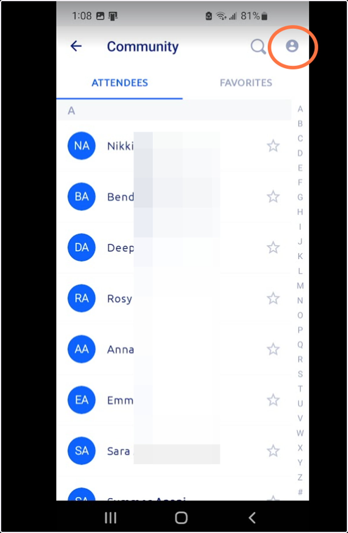 Click on a name to view an event attendee and send them a direct message! To make your own profile PRIVATE click on the icon in the top right.
