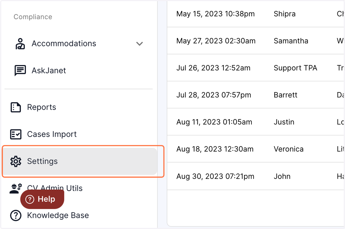 Click on settings in the left panel of the dashboard.