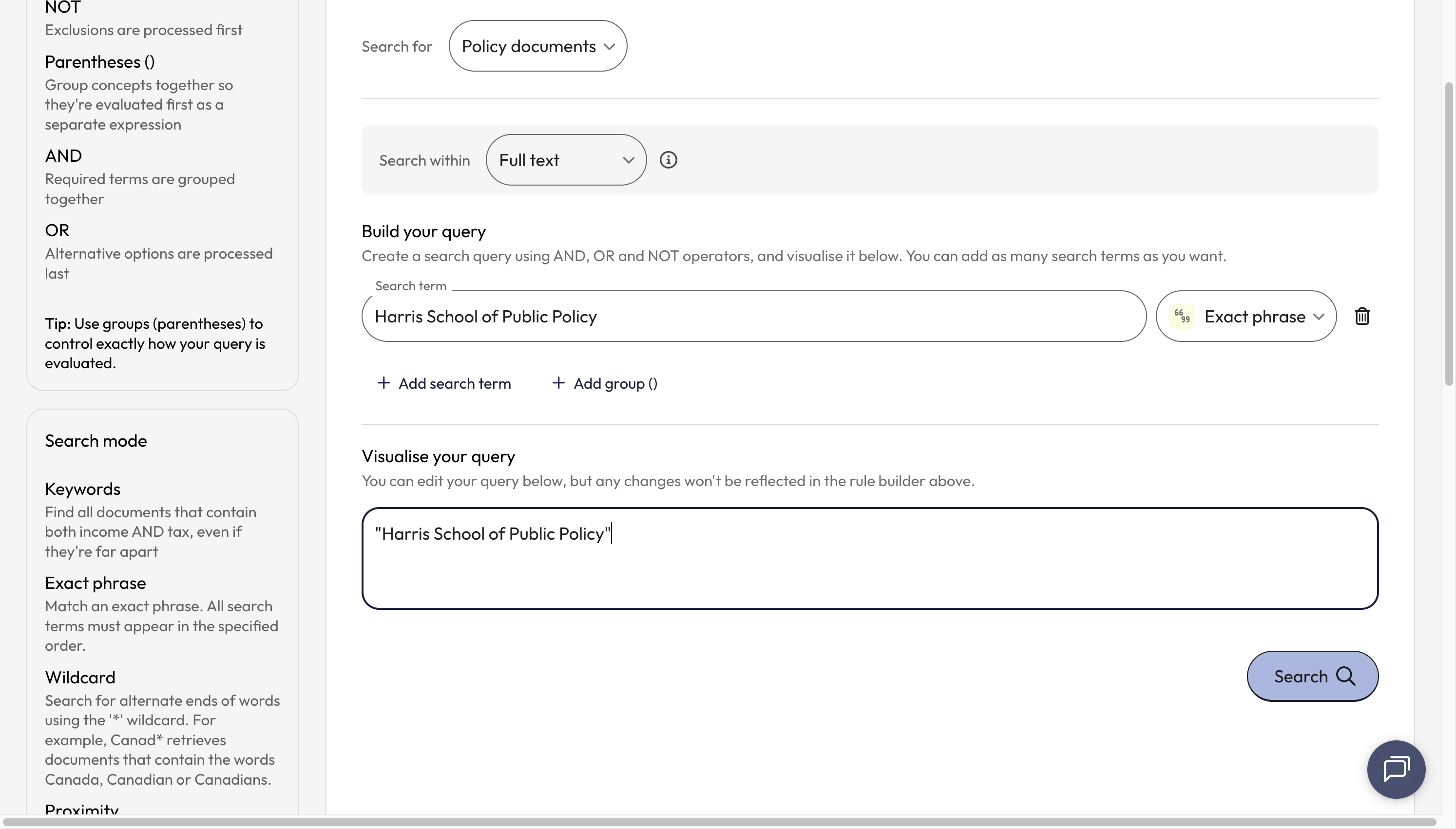See your query in the 'Visualise your query' box