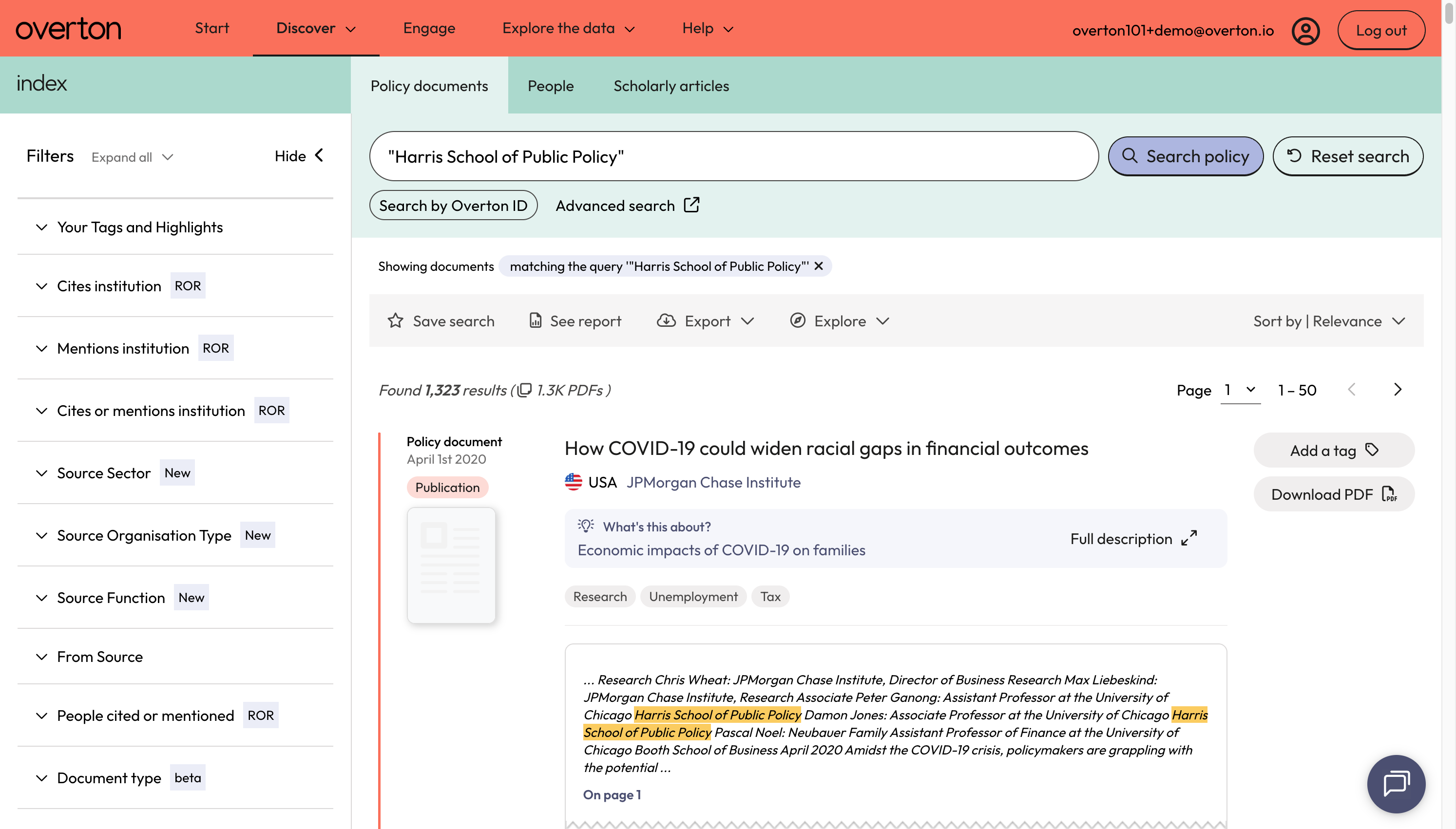 Use the action bar to save a search, generate a summary report, export* or explore further.