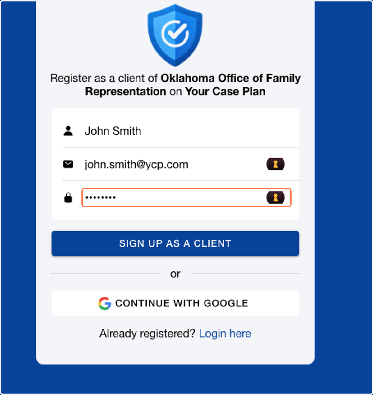 Click on password field
