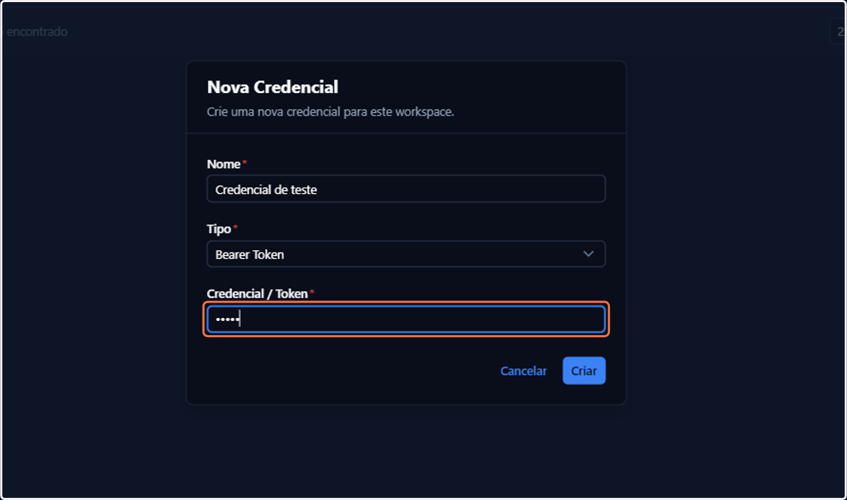Complete todas as configurações do tipo selecionado