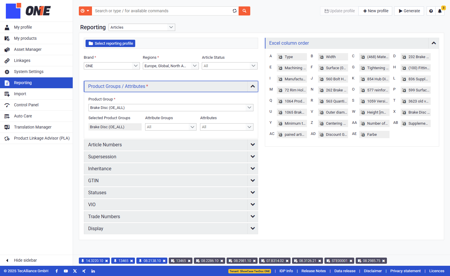 Select the settings/information you want your report to include