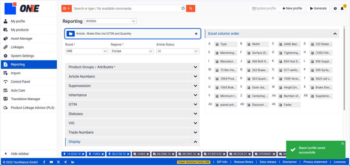 After saving, you will get Report profile saved successfully message and you will see the name of profile on the top of the report settings menu