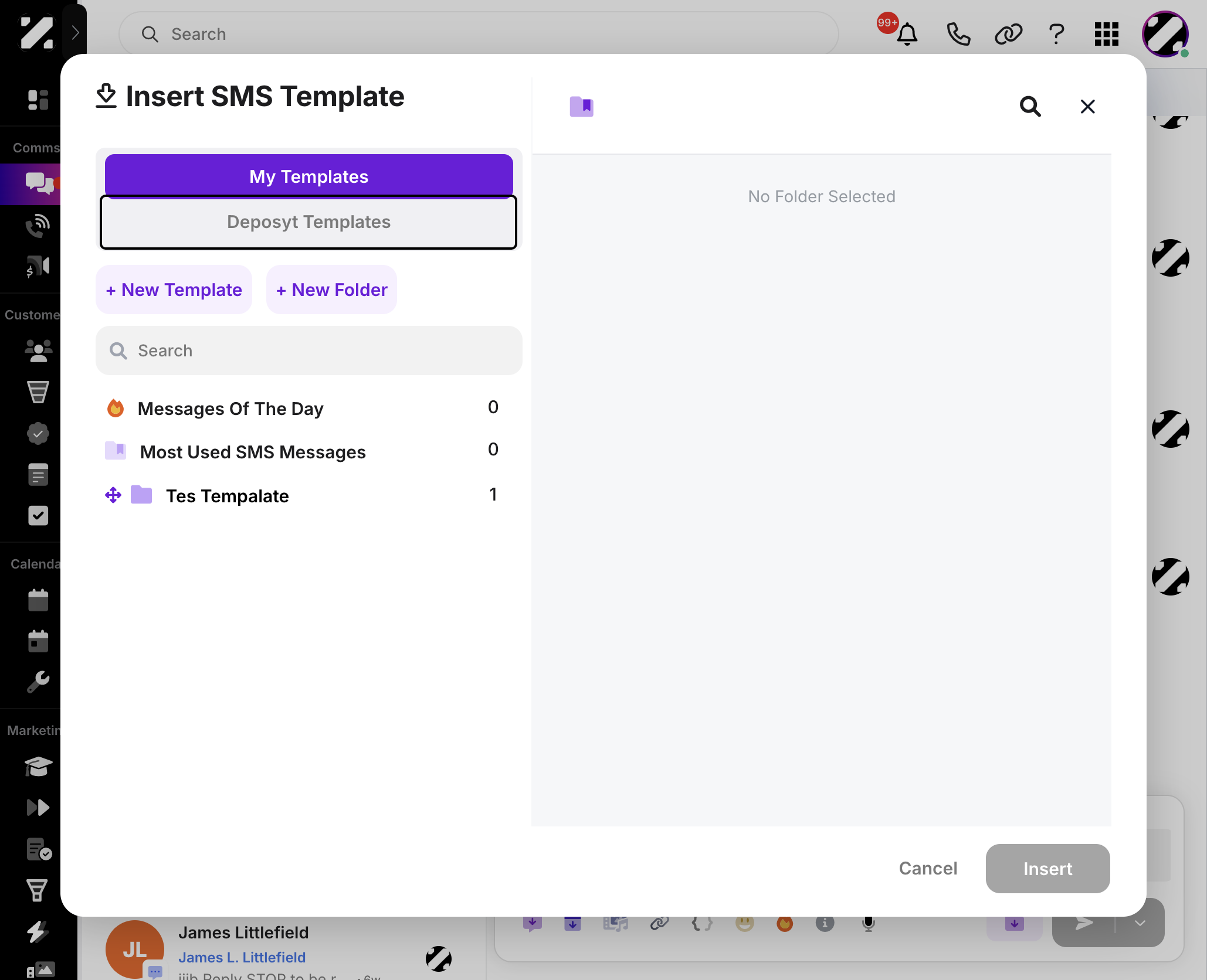 A pop-up will appear. You can choose from your templates or existing Deposyt templates.