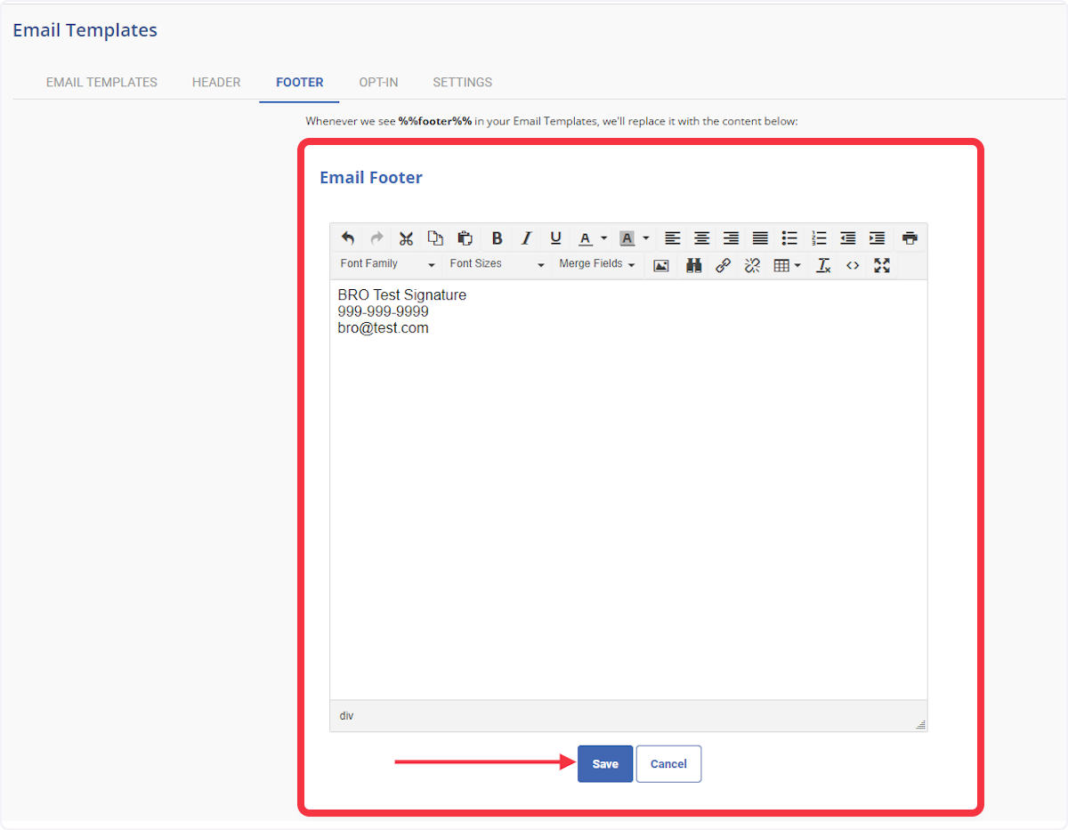 This is where you will add in your email signature. When finished, click 'Save'