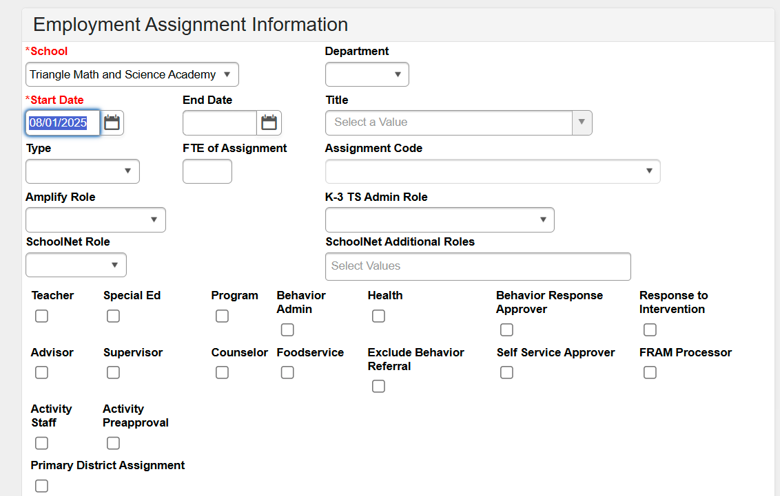 Follow PSU guidelines on which boxes to check for the staff duties.