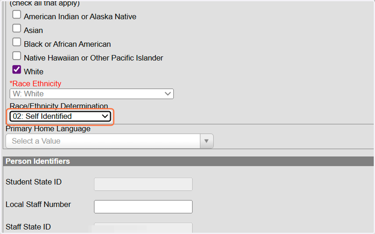 Select 02: Self Identified from Race/Ethnicity Determination
