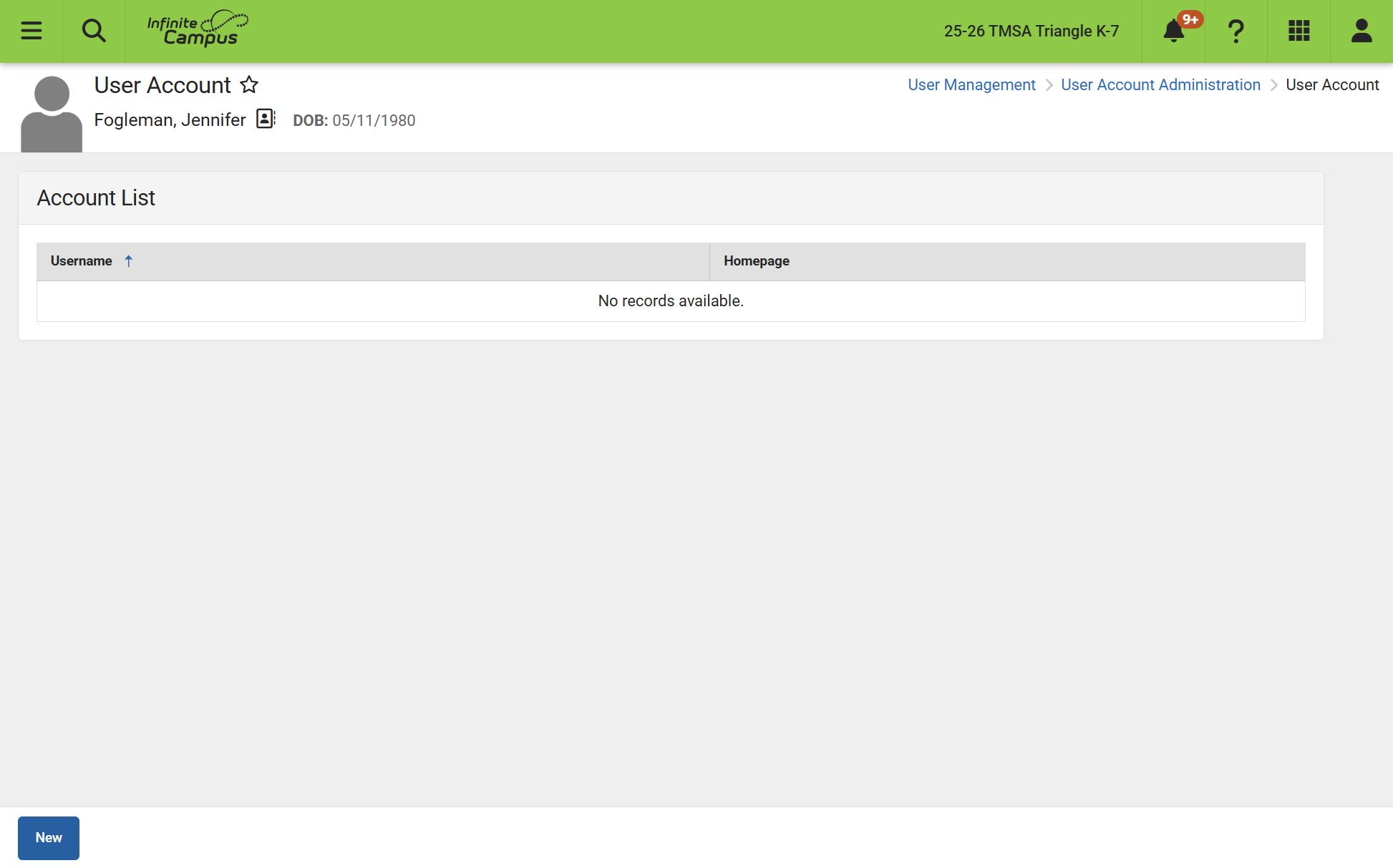 Click on New or click the user account you need to edit if they were already in your system