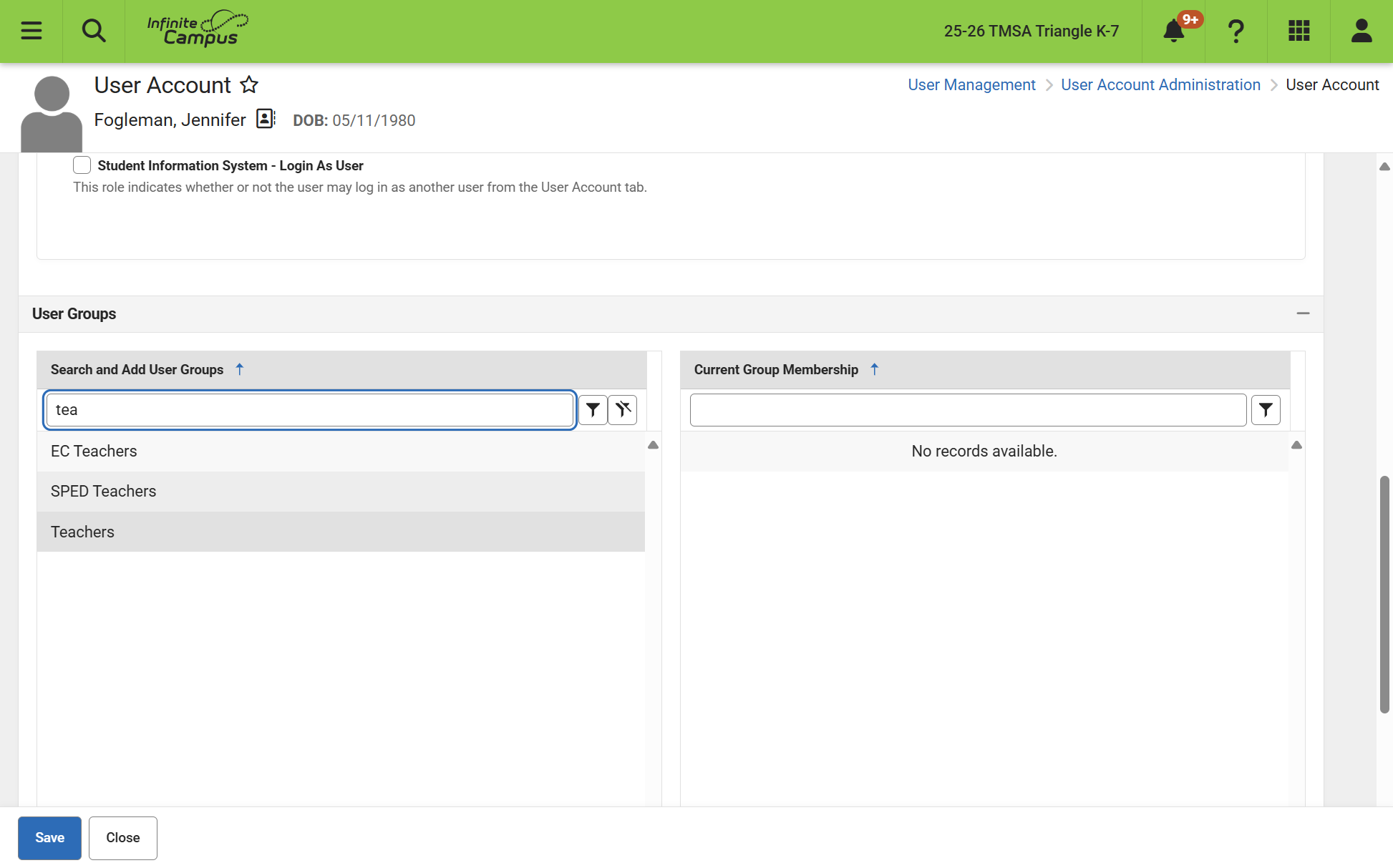 Search for user group that you need to add