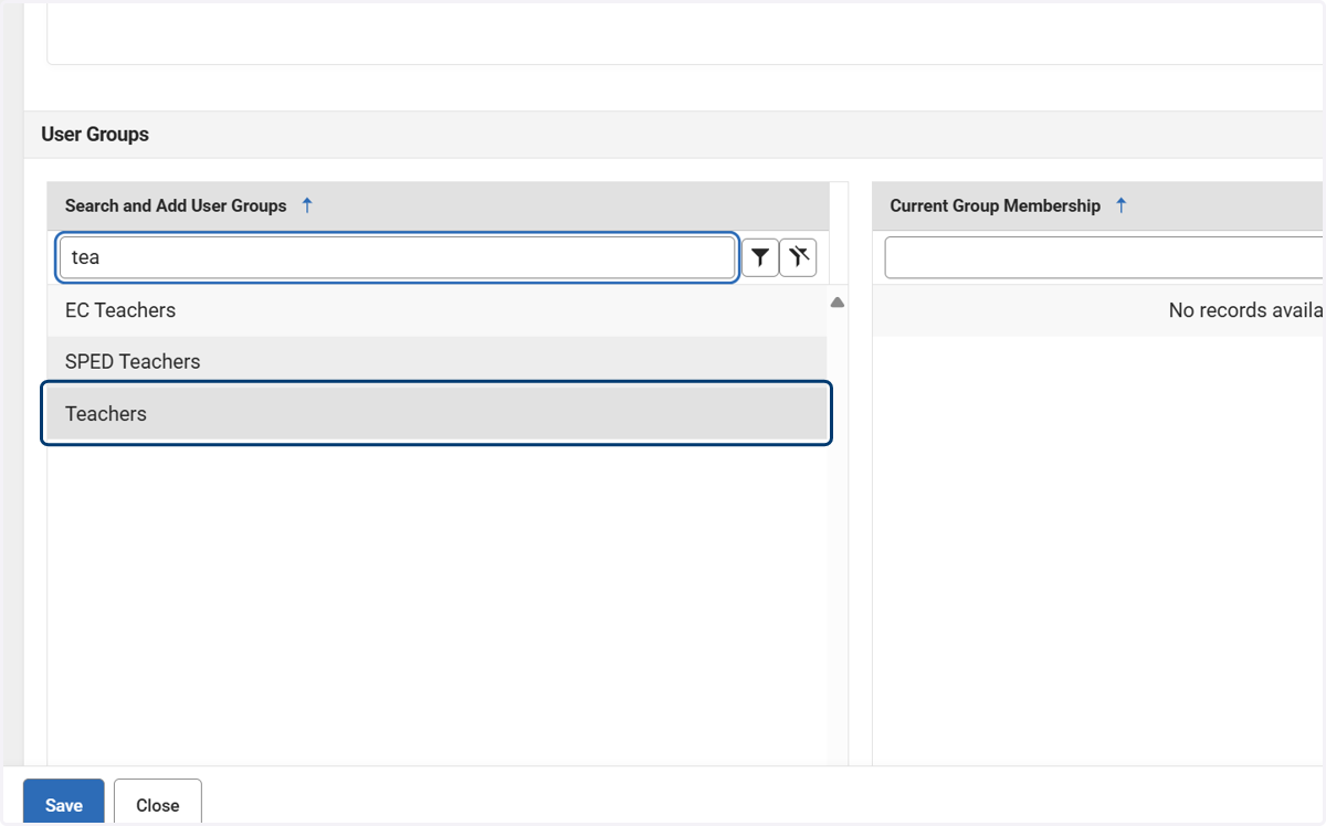 Search for user group that you need to add