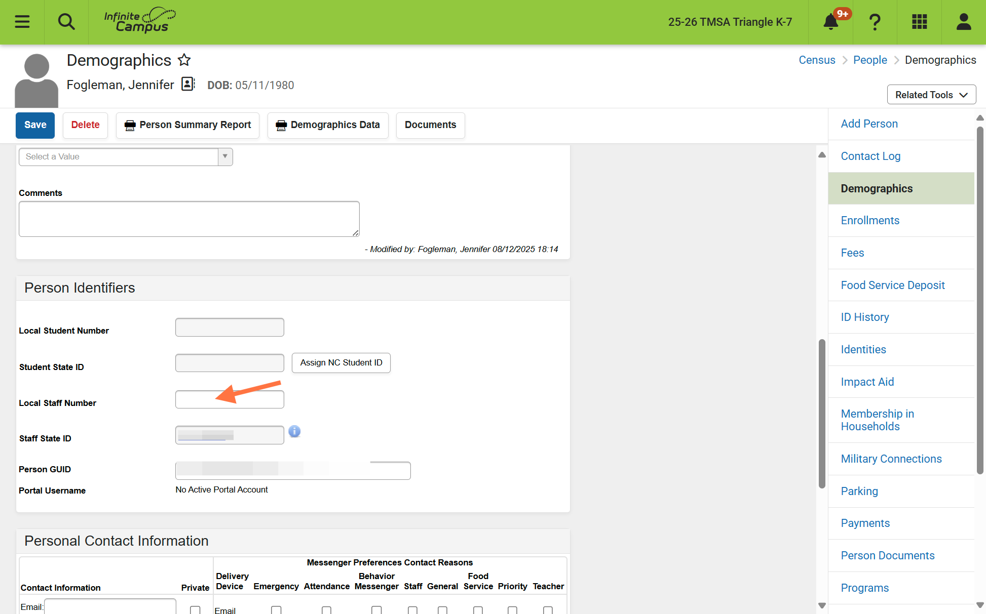 Copy the Staff State UID to the Local Staff Number
