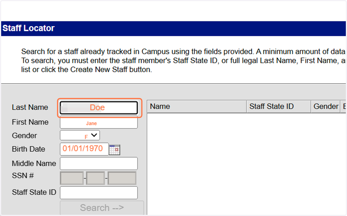 Enter the required four fields of information and search