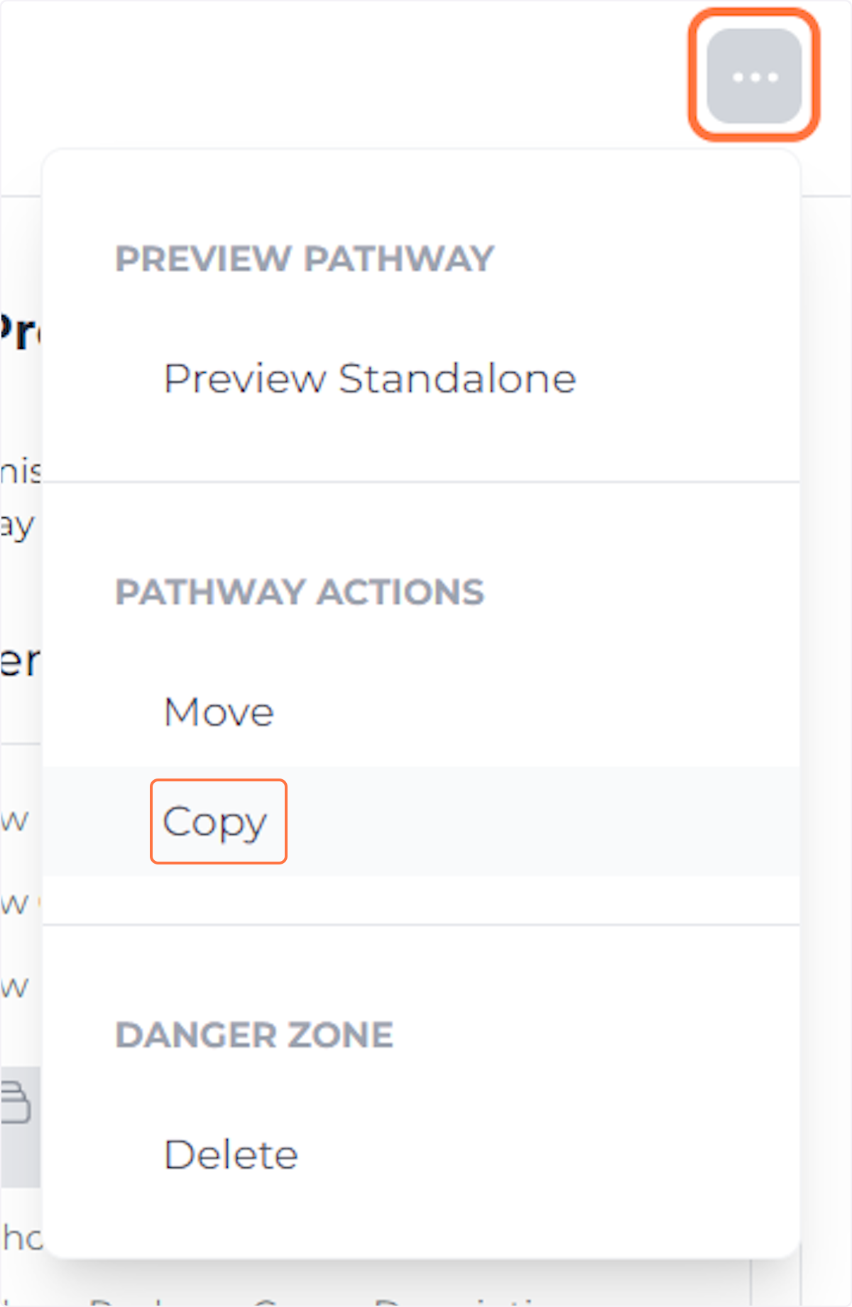 Open the 'Pathway Actions' menu, and click 'Copy'.