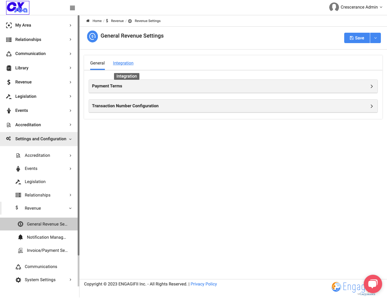 Click on the Integration tab