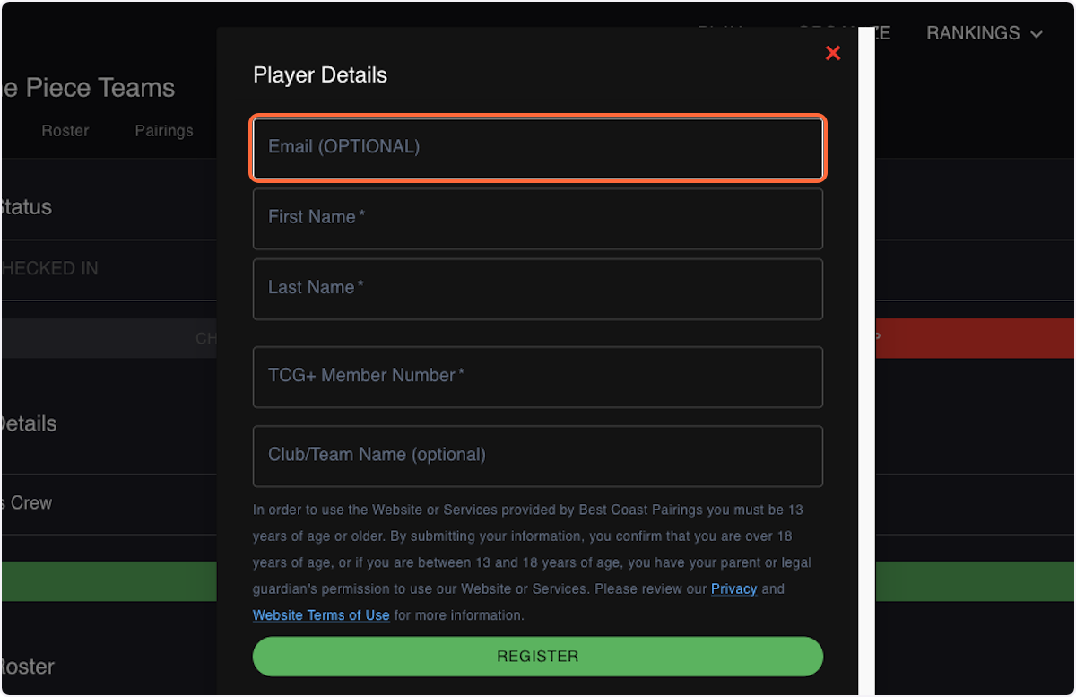 Fill in the players information and Click Submit 