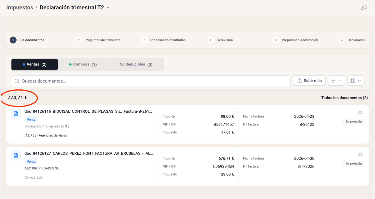 Conforme subas más facturas, Candosa calculará tu balance del trimestre automáticamente