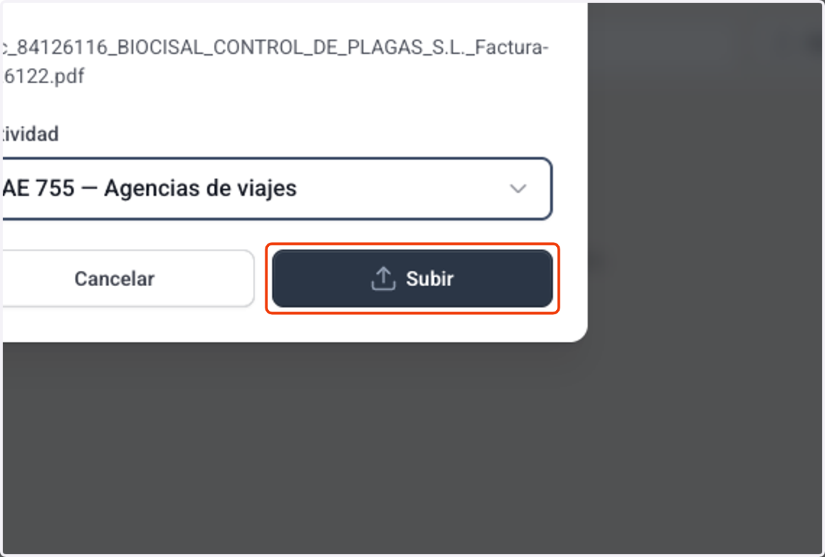 Haz click en "Subir" para cargar tu factura
