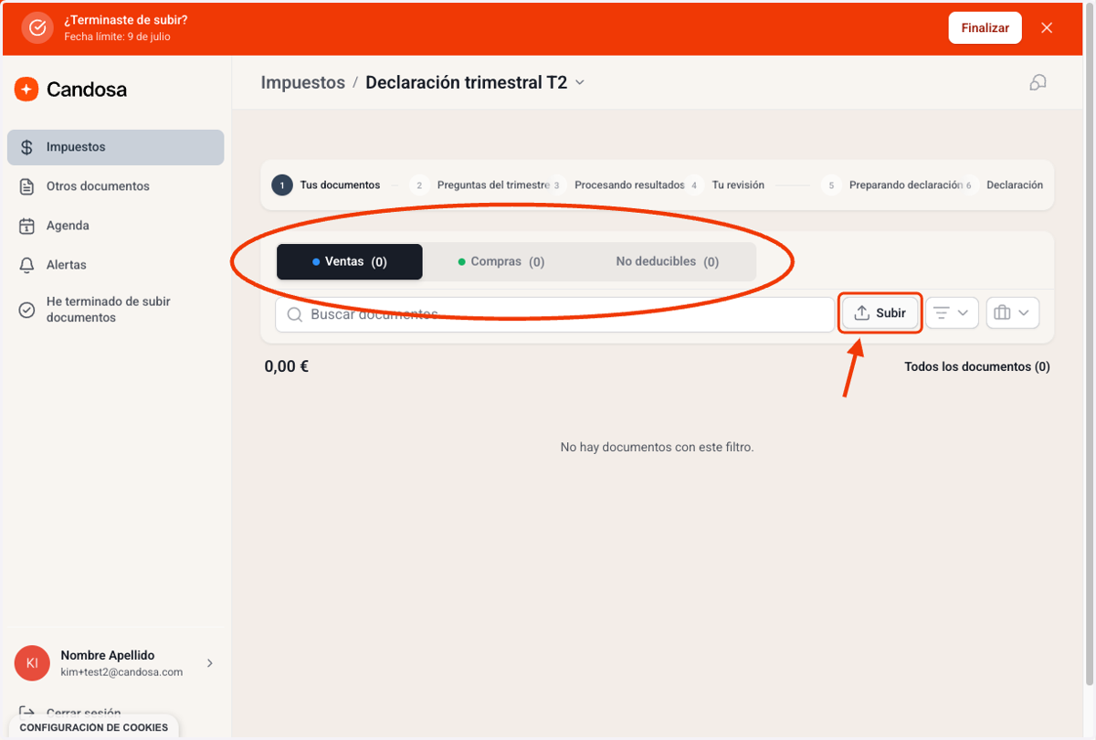 Selecciona si vas a subir una Venta o una Compra, y haz click en "Subir"