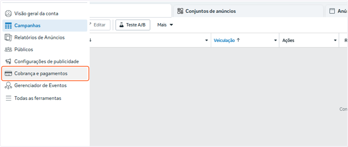 Click on Cobrança e pagamentos