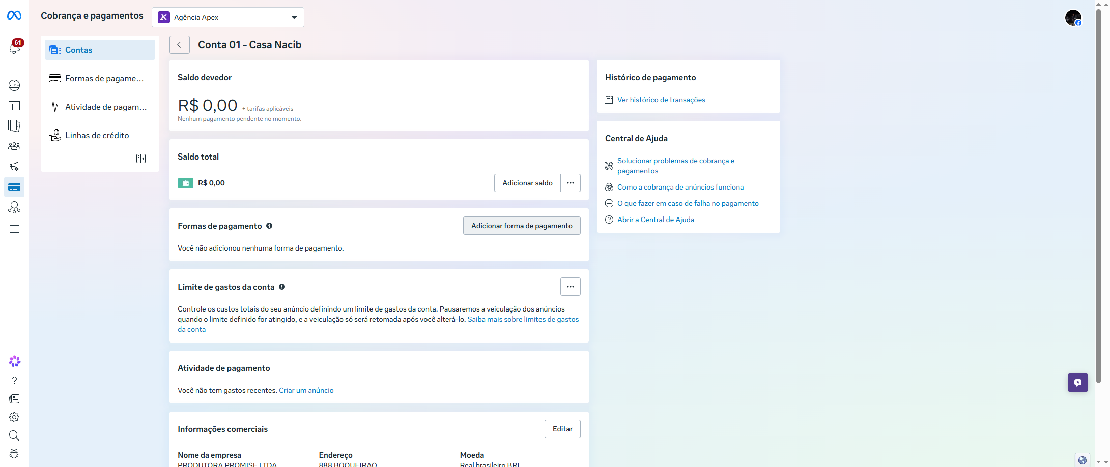 Click on Adicionar forma de pagamento