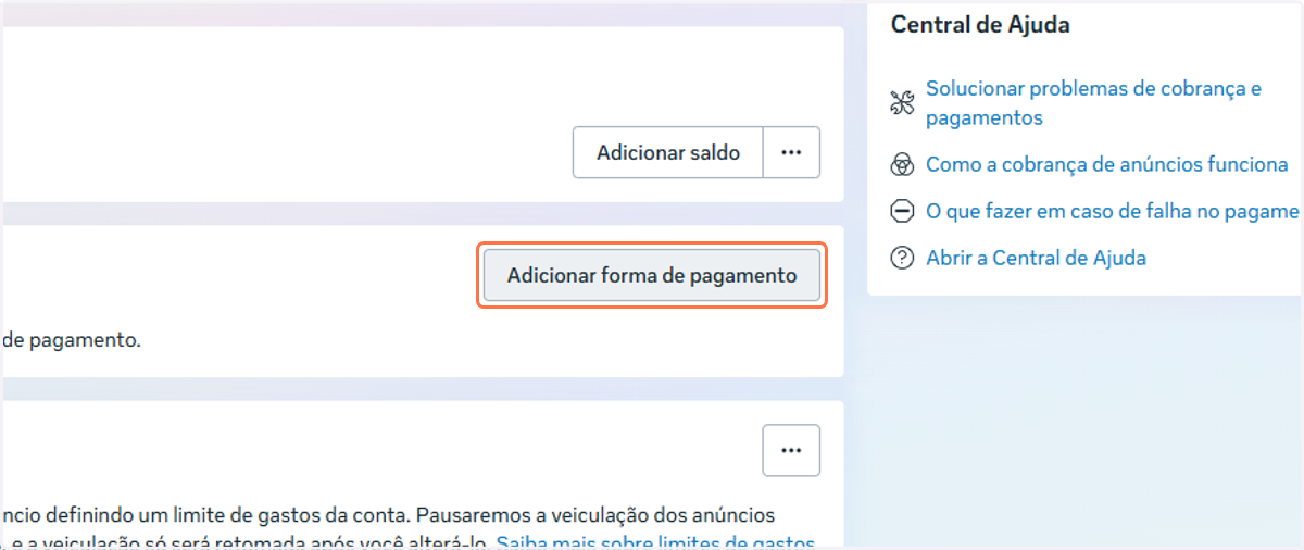 Click on Adicionar forma de pagamento