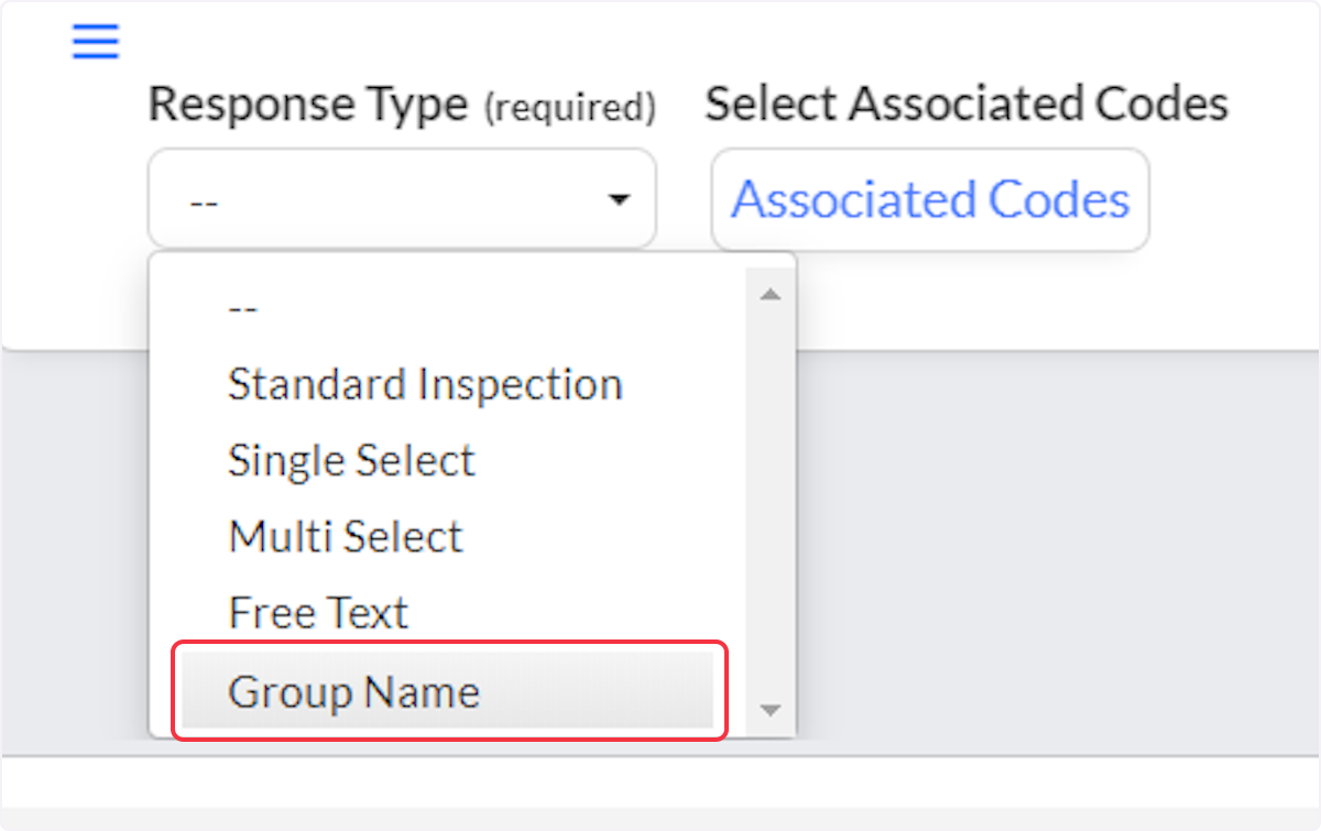 Group example, step 4. Select Group Name in the Response Type dropdown.
