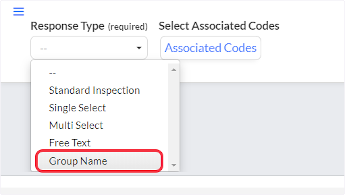 Group example, step 7. Select Group Name in the Response Type dropdown.