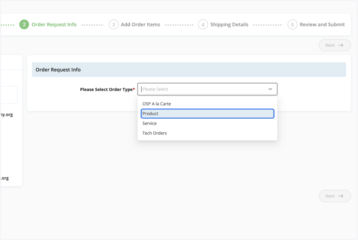 Select Product as the Order Type