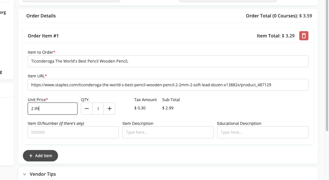 Add Item Price