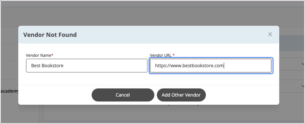 Manually Add Vendor Information