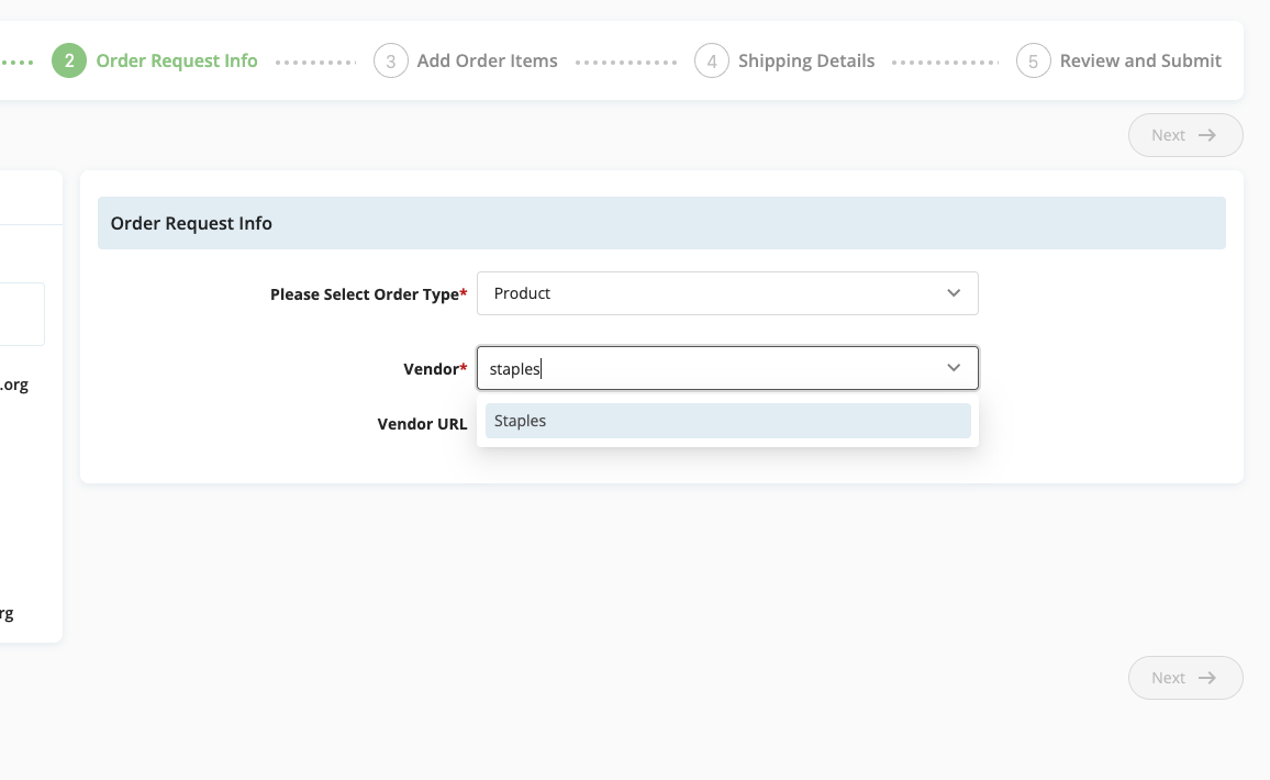 Type the Name of the Vendor