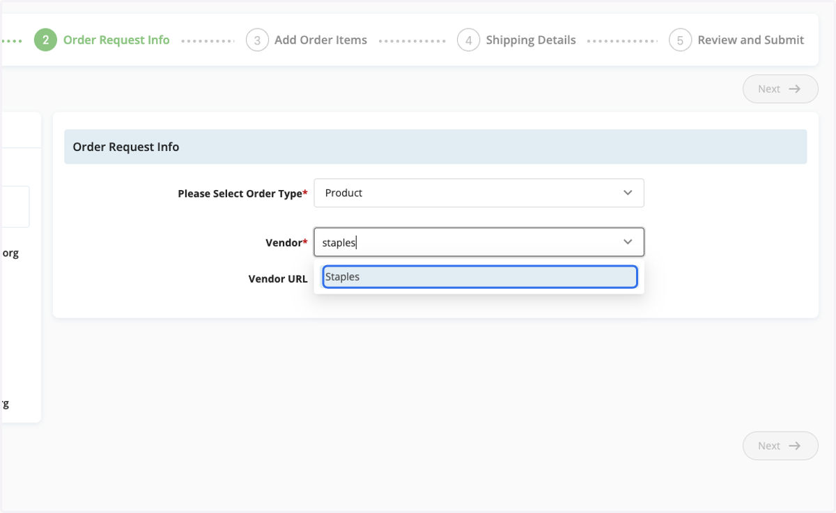 Type the Name of the Vendor