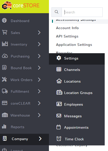 Navigate to the Company > Settings section in your system.