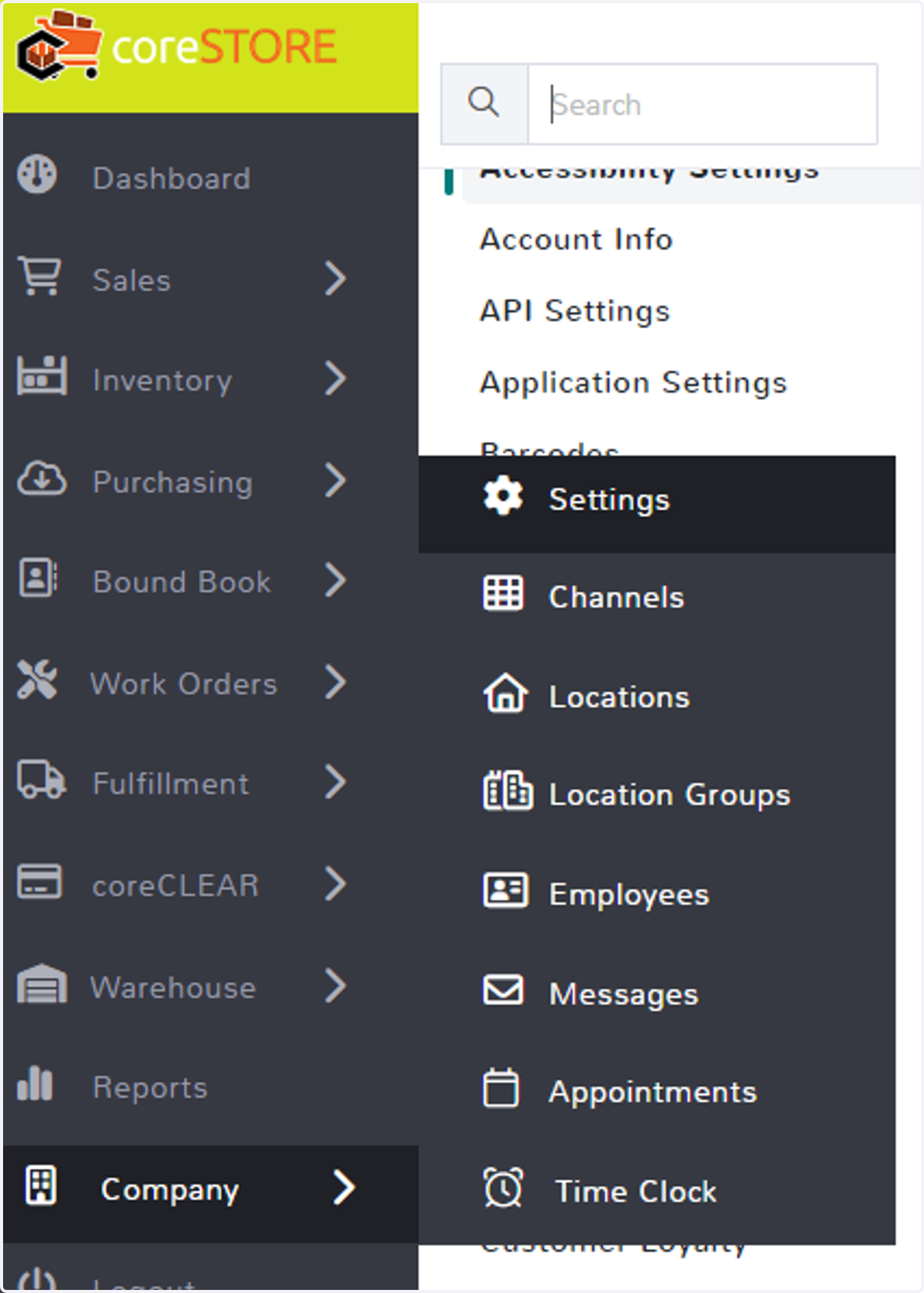Navigate to the Company > Settings section in your system.