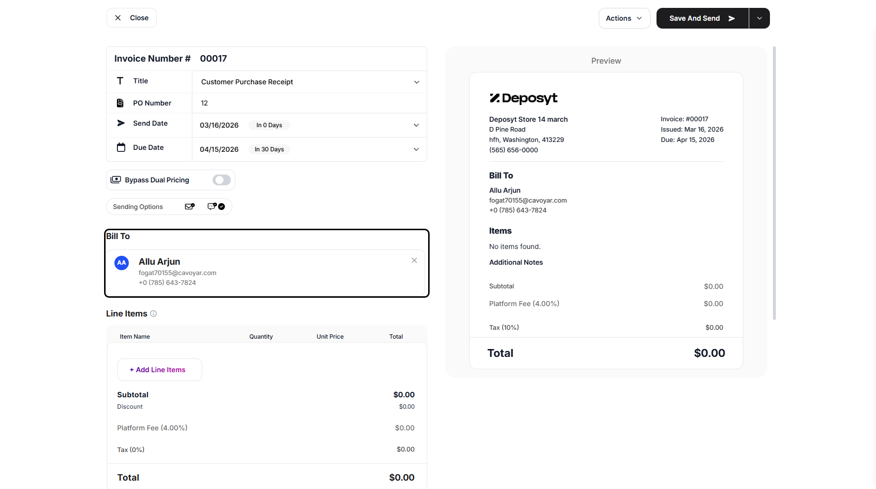Step 7: Next is the billing section, where you can add multiple customers as needed.