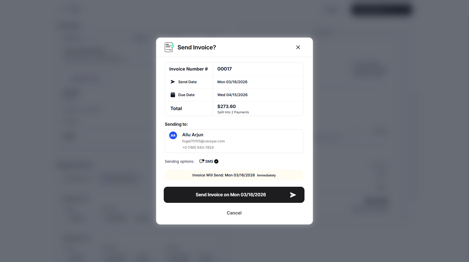 Step 14: A pop-up window will appear, letting you view your invoice details.