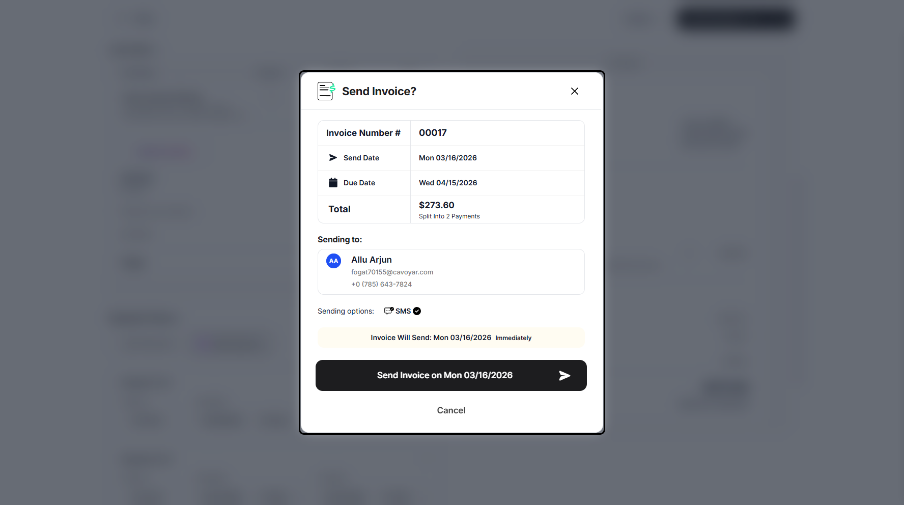 Step 14: A pop-up window will appear, letting you view your invoice details.