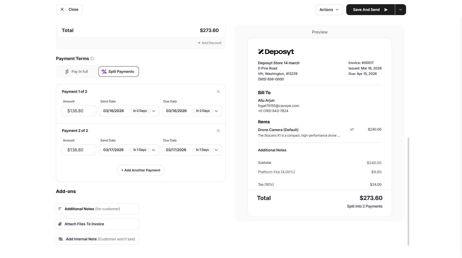 Creating New Invoice