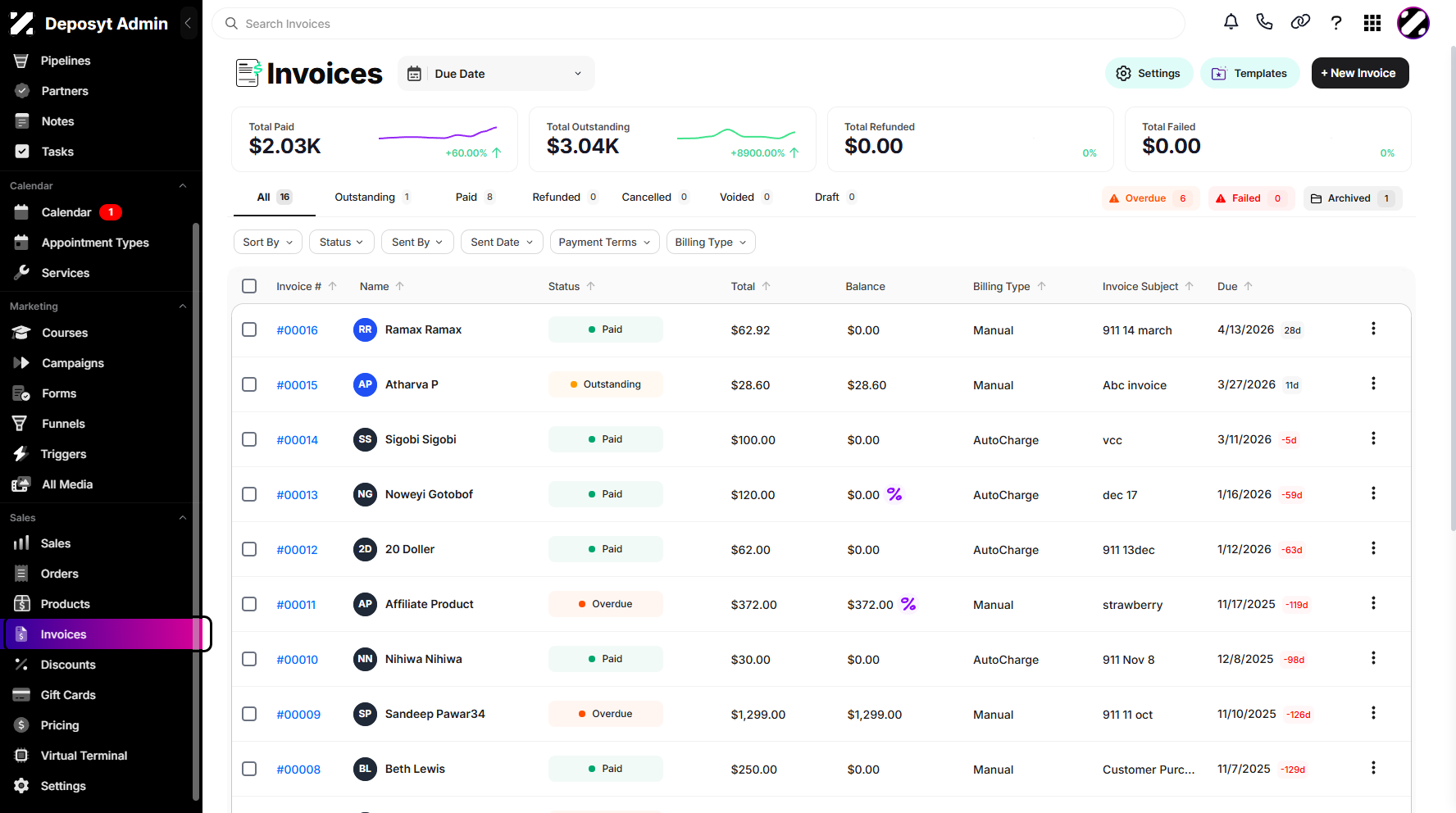 Step 1: On your Dashboard, scroll down to the Sales section and click on Invoices.