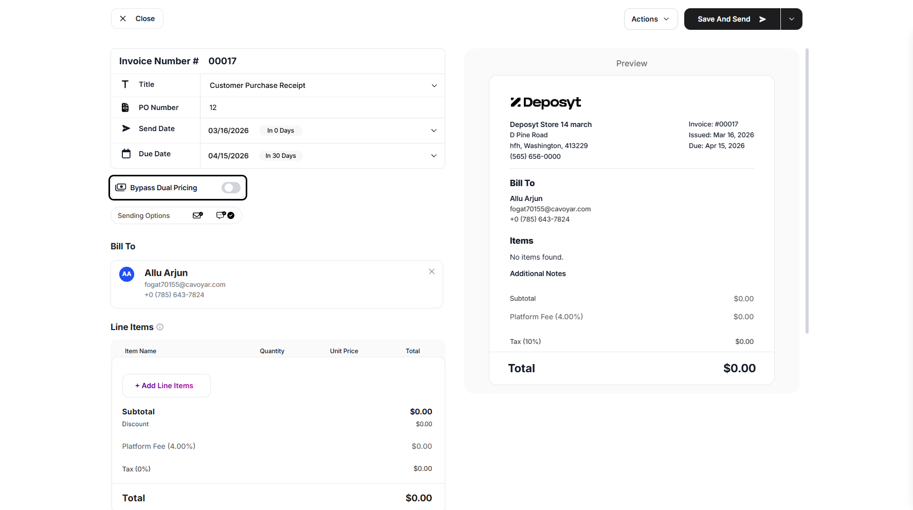 Step 6: You can also enable Bypass Dual Pricing by toggling the switch on, as well as choose the sending options, email, SMS, or both.